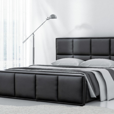 Čalouněná postel Esteban s vysokým čelem a úložným prostorem černá eko kůže 180 x 200