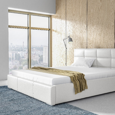 Elegantní postel Garret s úložným prostorem bílá eko kůže 180 x 200