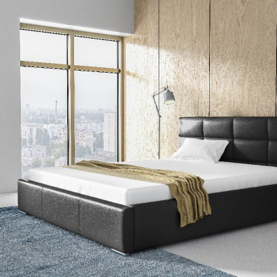 Elegantní postel Garret s úložným prostorem černá eko kůže 180 x 200