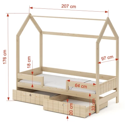 Dětská domečková postel 90x200 ALGA - bílá