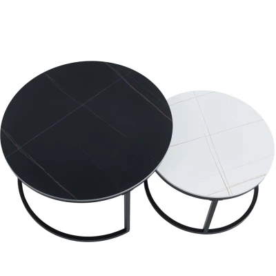 Set kulatých konferenčních stolků TIBUR - černý / bílý