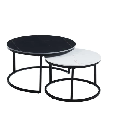 Set kulatých konferenčních stolků TIBUR - černý / bílý