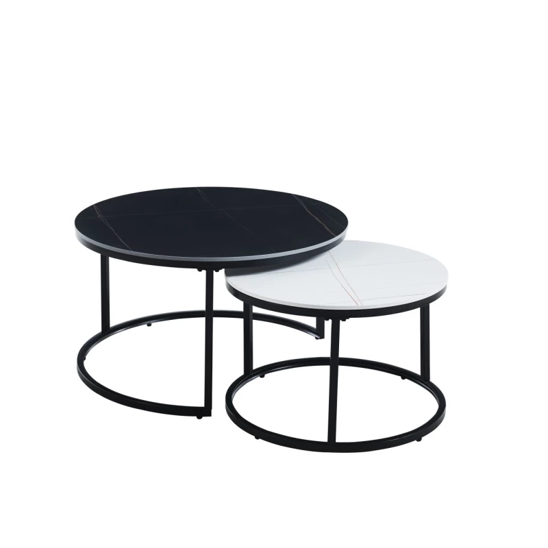 Set kulatých konferenčních stolků TIBUR - černý / bílý