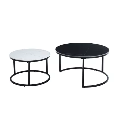 Set kulatých konferenčních stolků TIBUR - černý / bílý