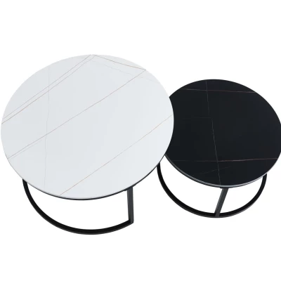 Set kulatých konferenčních stolků TIBUR - bílý / černý