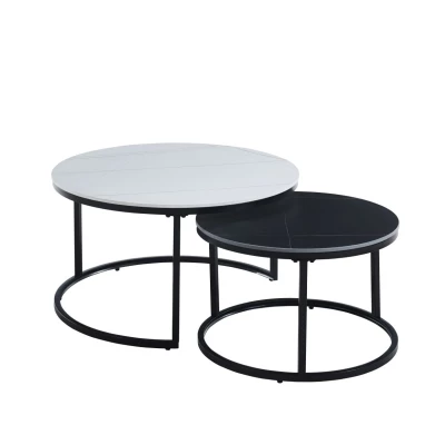 Set kulatých konferenčních stolků TIBUR - bílý / černý
