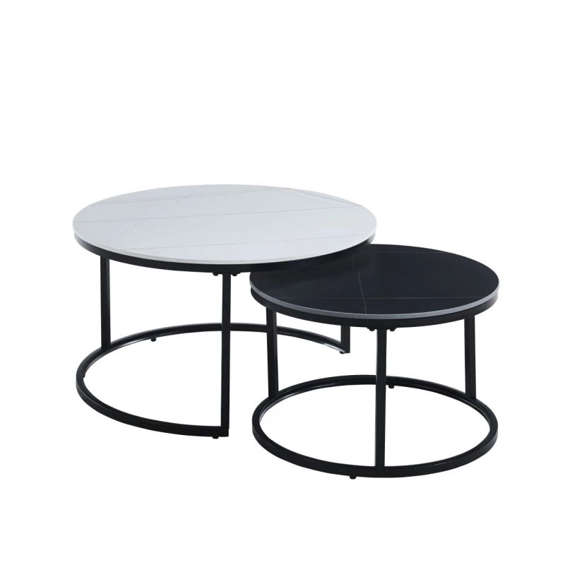 Set kulatých konferenčních stolků TIBUR - bílý / černý