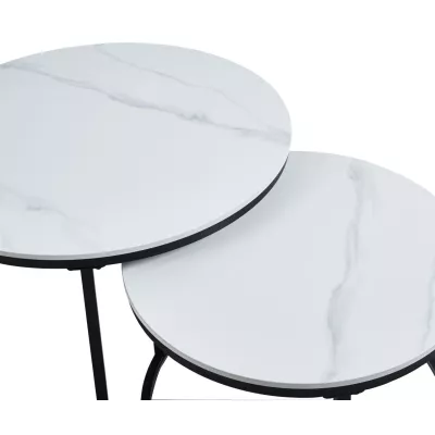 Set kulatých konferenčních stolků TIBUR - bílý mramor