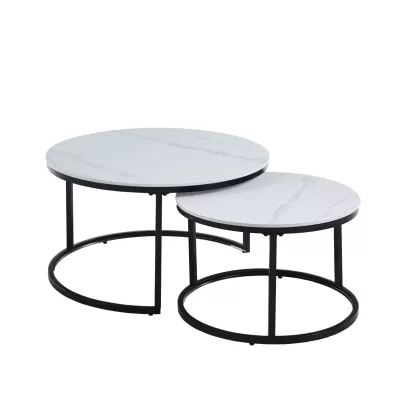 Set kulatých konferenčních stolků TIBUR - bílý mramor