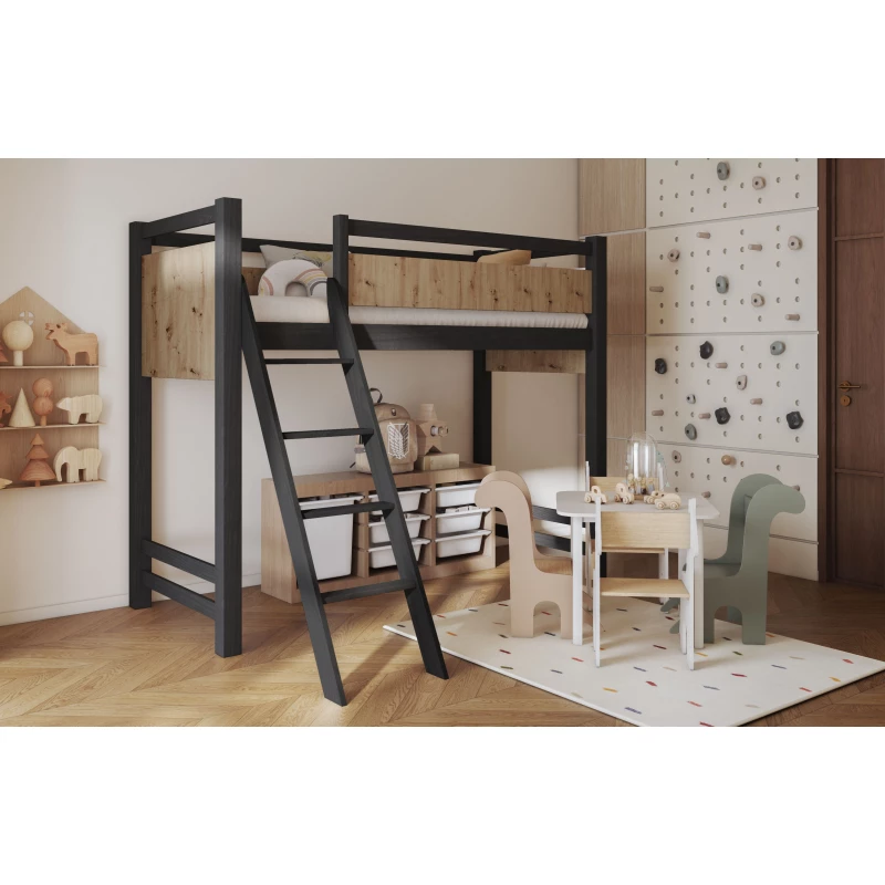 Patrová postel se zábranou 80x200 CYANE - wenge / dub artisan, levé provedení
