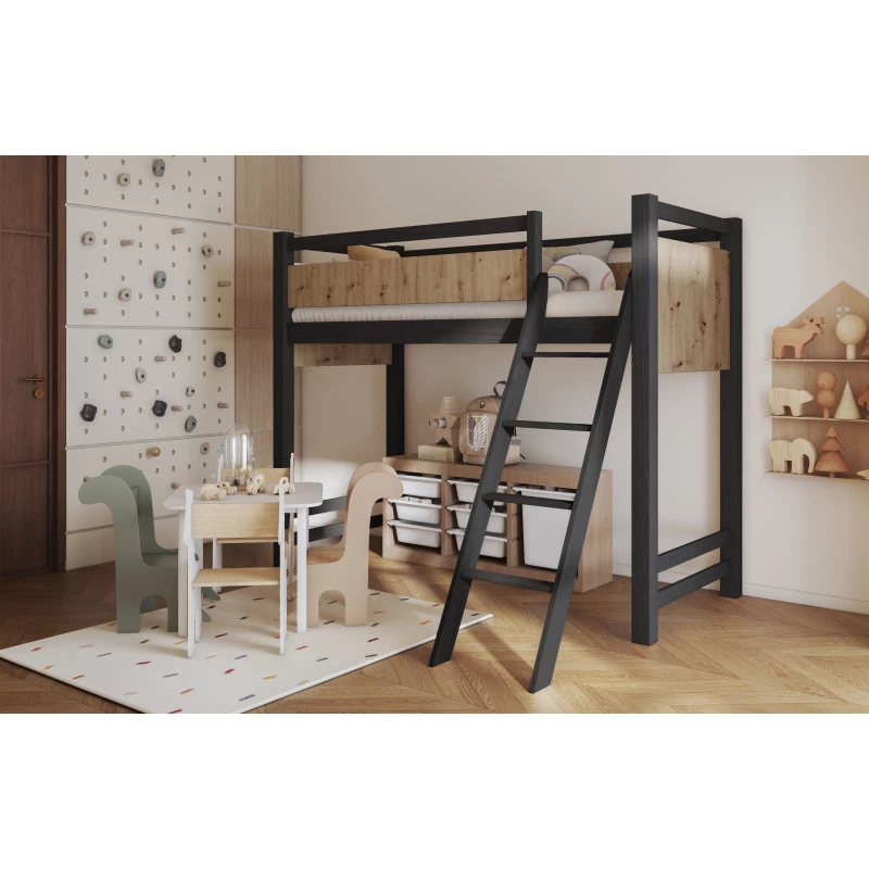 Patrová postel se zábranou 80x200 CYANE - wenge / dub artisan, pravé provedení