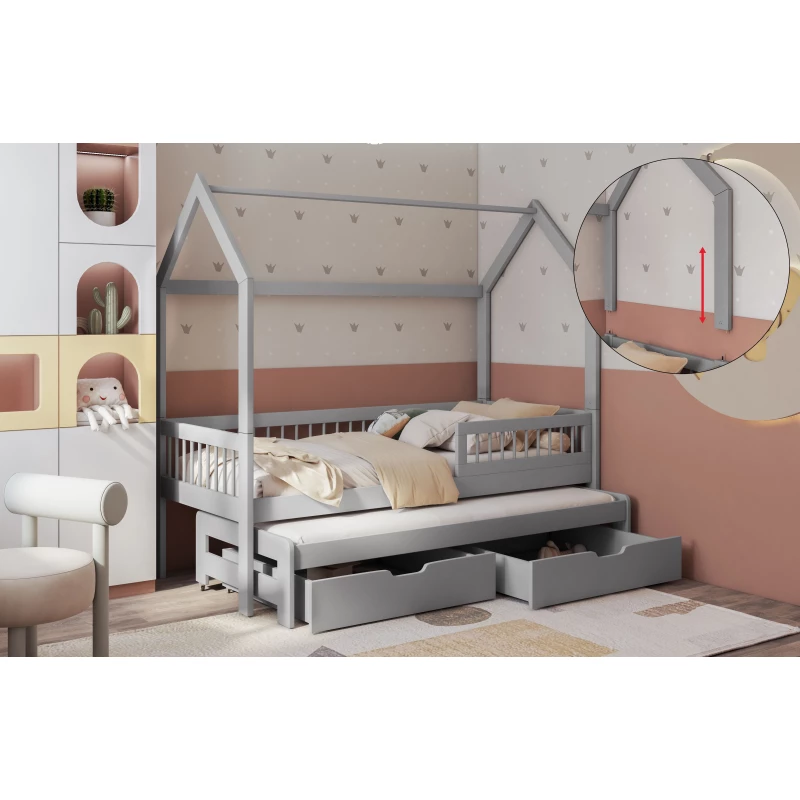 Domečková postel s přistýlkou 90x190 DEVA 2 - šedá, pravé provedení
