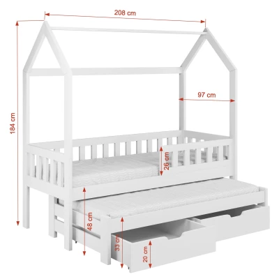 Domečková postel s přistýlkou 90x200 GADNIA 2 - borovice, pravé provedení
