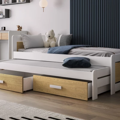 Postel pro děti s úložným prostorem 80x200 CAVELA - bílá / dub dune