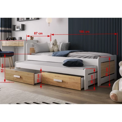 Postel pro děti s úložným prostorem 80x180 CAVELA - bílá / dub dune
