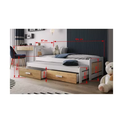 Postel pro děti s úložným prostorem 80x180 CAVELA - bílá / dub dune