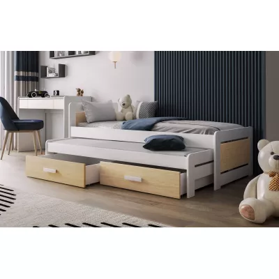 Postel pro děti s úložným prostorem 90x190 CAVELA - bílá / dub olejovaný