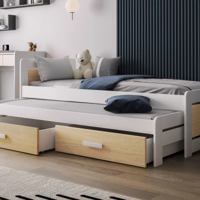 Postel pro děti s úložným prostorem 80x200 CAVELA - bílá / dub olejovaný