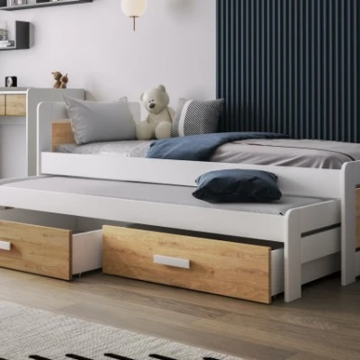 Postel pro děti s úložným prostorem 80x200 CAVELA - bílá / dub shetland