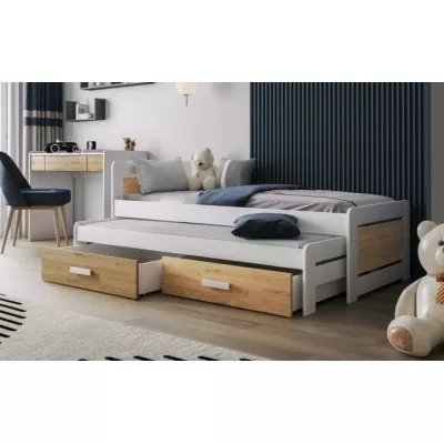Postel pro děti s úložným prostorem 80x180 CAVELA - bílá / dub shetland