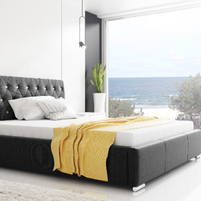 Designová postel Adelaide s vysokým čelem a úložným prostorem černá 200 x 200