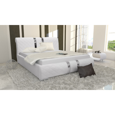 Luxusní čalouněná postel LUKA s vysokým čelem a úložným prostorem bílá eko kůže 180x200