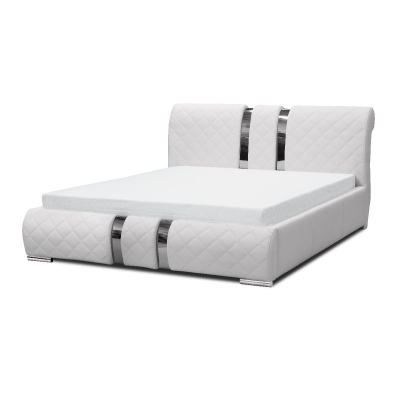 Luxusní čalouněná postel LUKA s vysokým čelem a úložným prostorem bílá eko kůže 200x200