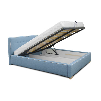 Čalouněná postel Ingrid s úložným prostorem modrá 180 x 200