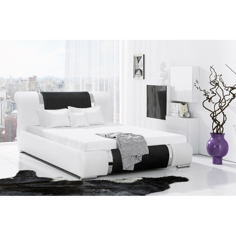 Luxusní postel Valentina s vysokým čelem a úložným prostorem bílá eko kůže 160 x 200