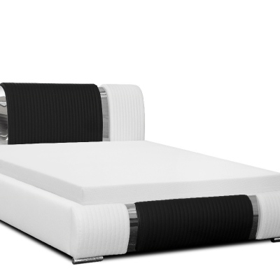 Luxusní postel Valentina s vysokým čelem a úložným prostorem bílá eko kůže 180 x 200