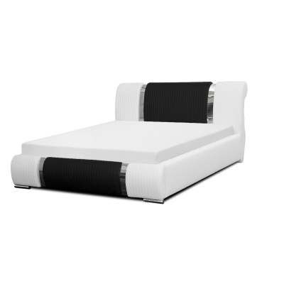 Luxusní postel Valentina s vysokým čelem a úložným prostorem bílá eko kůže 200 x 200