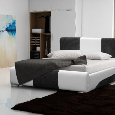 Moderní čalouněná postel Abiel s úložným prostorem bílá a šedá 180 x 200
