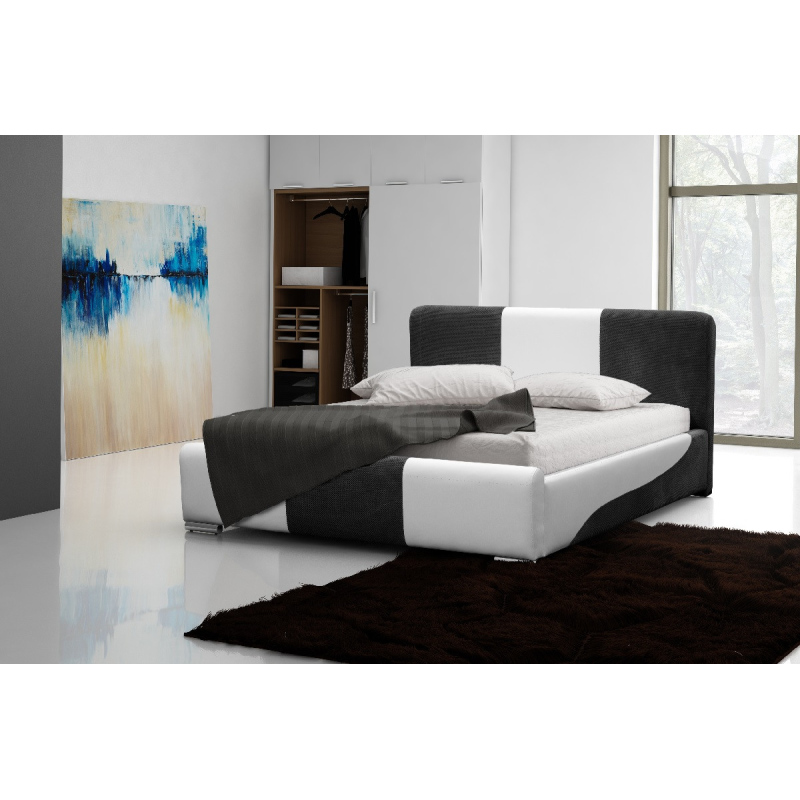 Moderní čalouněná postel Abiel s úložným prostorem bílá a šedá 180 x 200