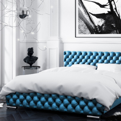 Čalouněná postel Farida s úložným prostorem modrá 180 x 200