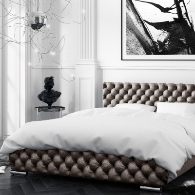 Čalouněná postel Farida s úložným prostorem hnědá 200 x 200