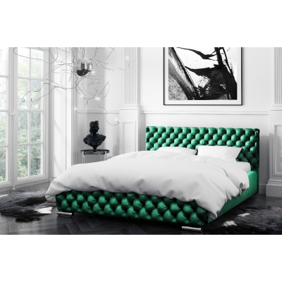 Čalouněná postel Farida s úložným prostorem zelená 200 x 200