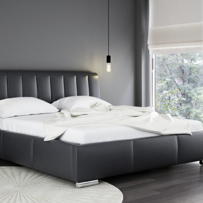 Elegantní postel Malone s vysokým čelem a úložným prostorem černá eko kůže 160 x 200