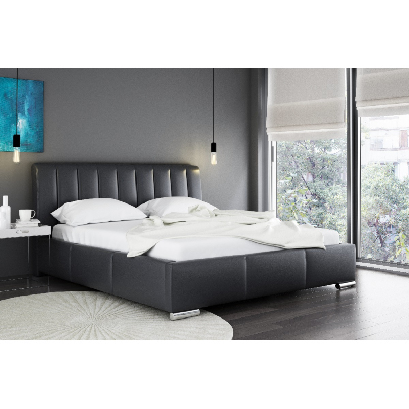 Elegantní postel Malone s vysokým čelem a úložným prostorem černá eko kůže 160 x 200