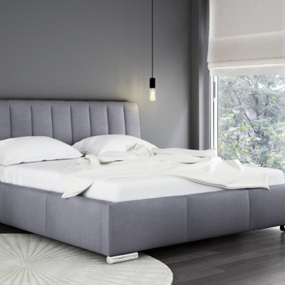 Elegantní postel Malone s vysokým čelem a úložným prostorem šedá 180 x 200