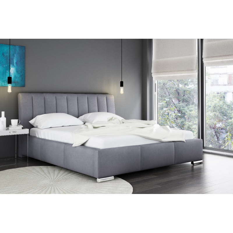Elegantní postel Malone s vysokým čelem a úložným prostorem šedá 180 x 200