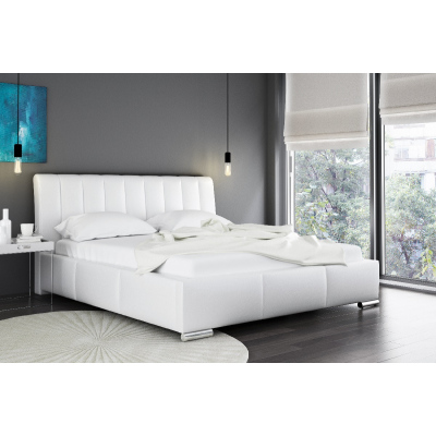 Elegantní postel Malone s vysokým čelem a úložným prostorem bílá eko kůže 180 x 200