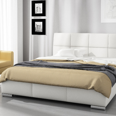 Designová postel Prato s vysokým čelem a úložným prostorem bílá eko kůže 160 x 200