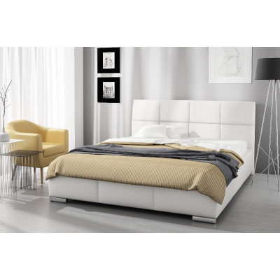 Designová postel Prato s vysokým čelem a úložným prostorem bílá eko kůže 160 x 200