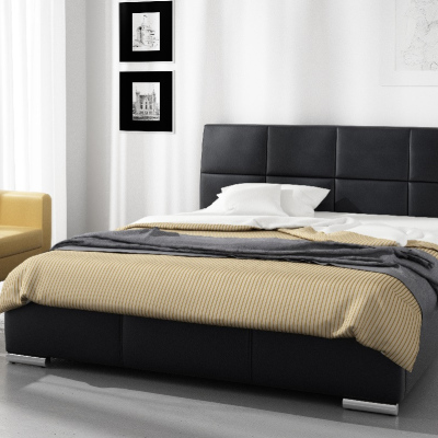 Designová postel Prato s vysokým čelem a úložným prostorem černá eko kůže 160 x 200