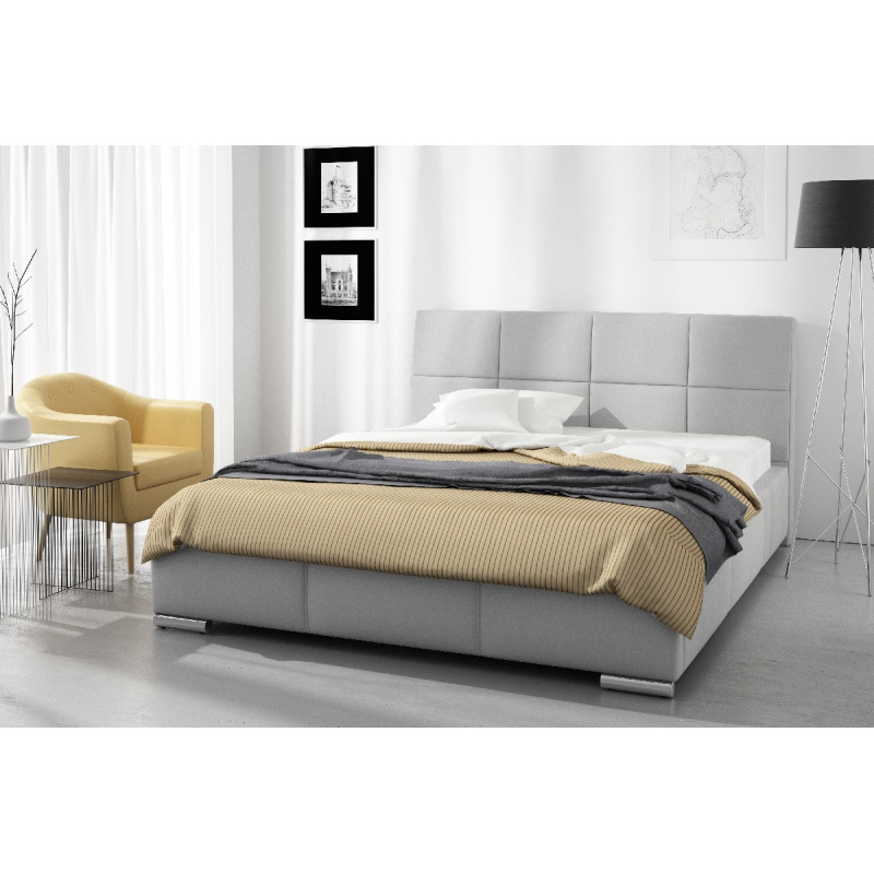 Designová postel Prato s vysokým čelem a úložným prostorem šedá eko kůže 180 x 200