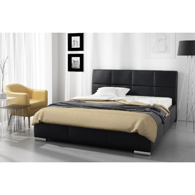 Designová postel Prato s vysokým čelem a úložným prostorem černá eko kůže 180 x 200