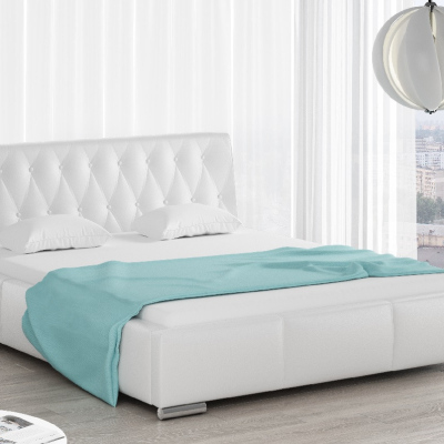 Čalouněná postel Romana s vysokým čelem a úložným prostorem bílá eko kůže 160x200