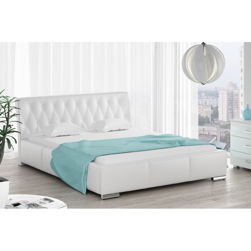 Čalouněná postel Romana s vysokým čelem a úložným prostorem bílá eko kůže 180x200