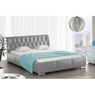 Čalouněná postel Romana s vysokým čelem a úložným prostorem šedá eko kůže 180x200
