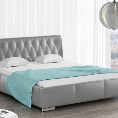 Čalouněná postel Romana s vysokým čelem a úložným prostorem šedá eko kůže 200x200